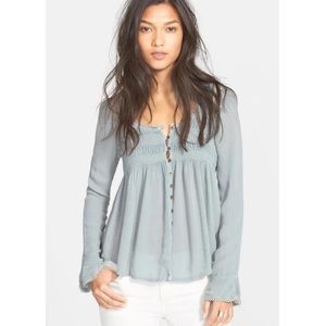 Free People Blue Bird Smocked Top
